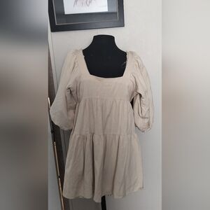 Elegant Beige Puff Sleeve Tunic